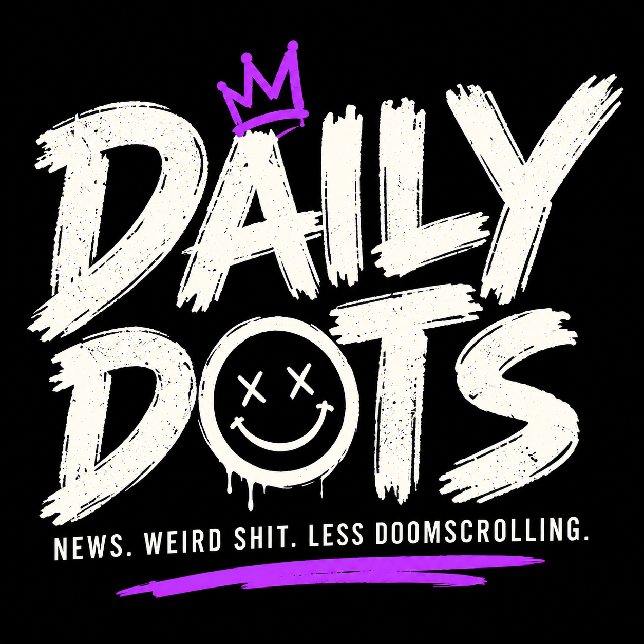 Daily Dots masthead, with its X-X gremlin smile and electric-purple scribble